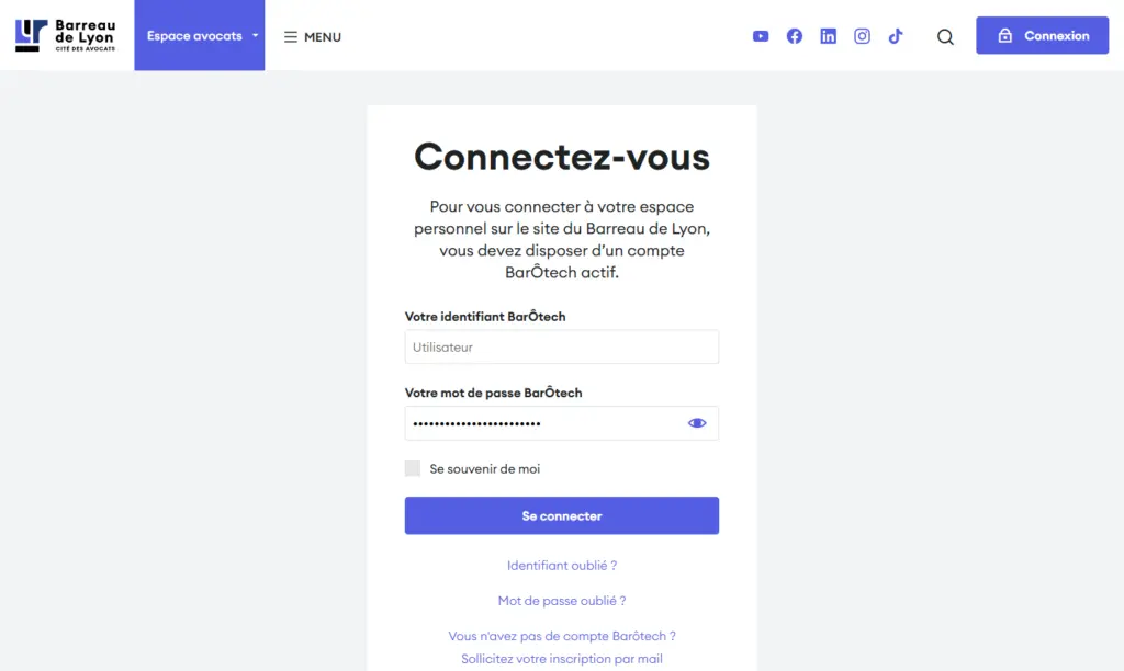 Connexion identifiants Barotech