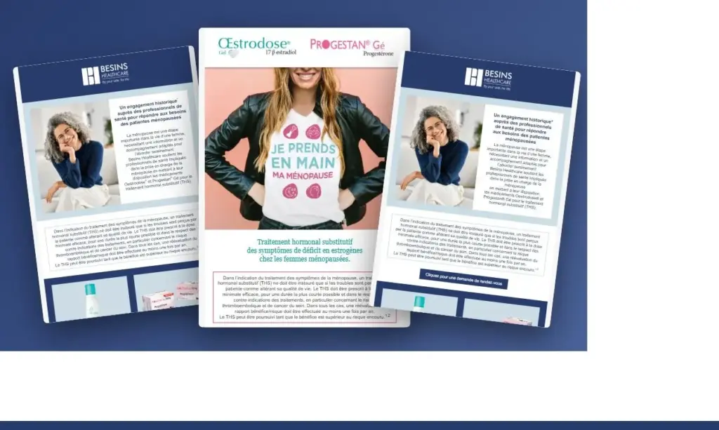 Trois emailings Besins Healthcare présentés côte à côte