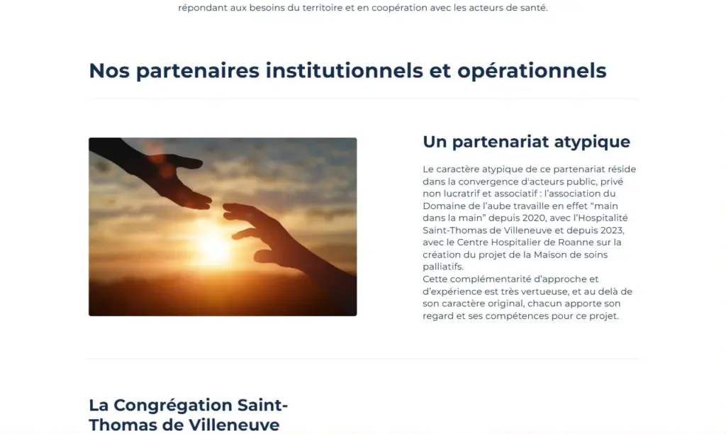 Page « Les partenaires » du site du Domaine de l'aube