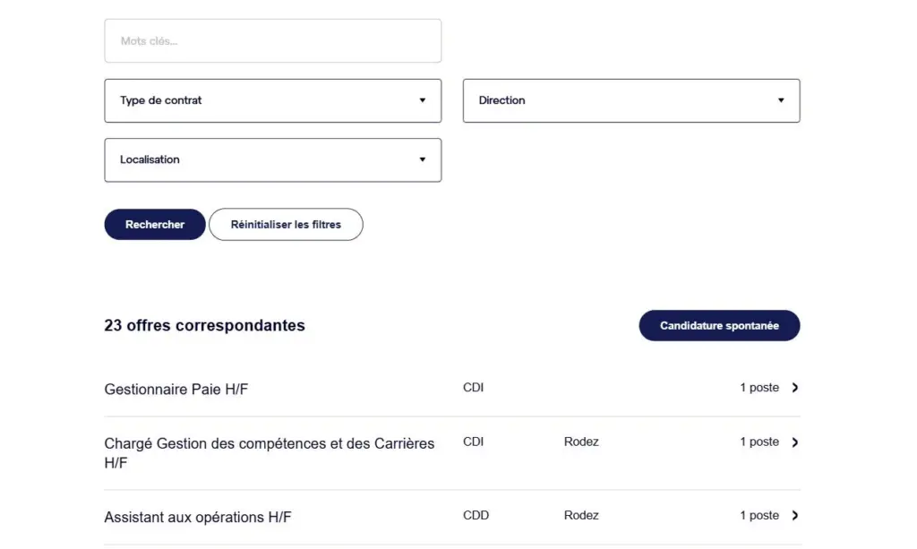 Offres d'emploi filtrables