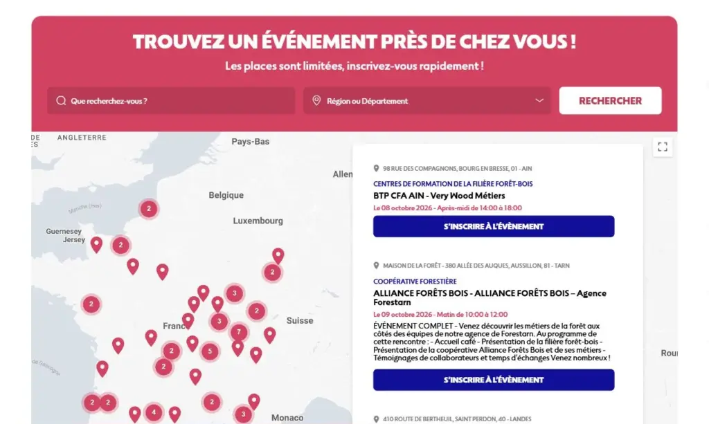 La carte des évènements